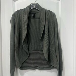 H&M Women's Dark Charcoal Ribbed Open-Front Cardigan